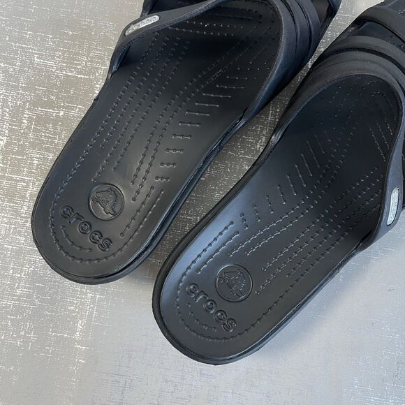 Crocs Rhonda Wedge Sandals Black Women's 8 Strappy Slip On Comfort Shoes - Picture 5 of 13